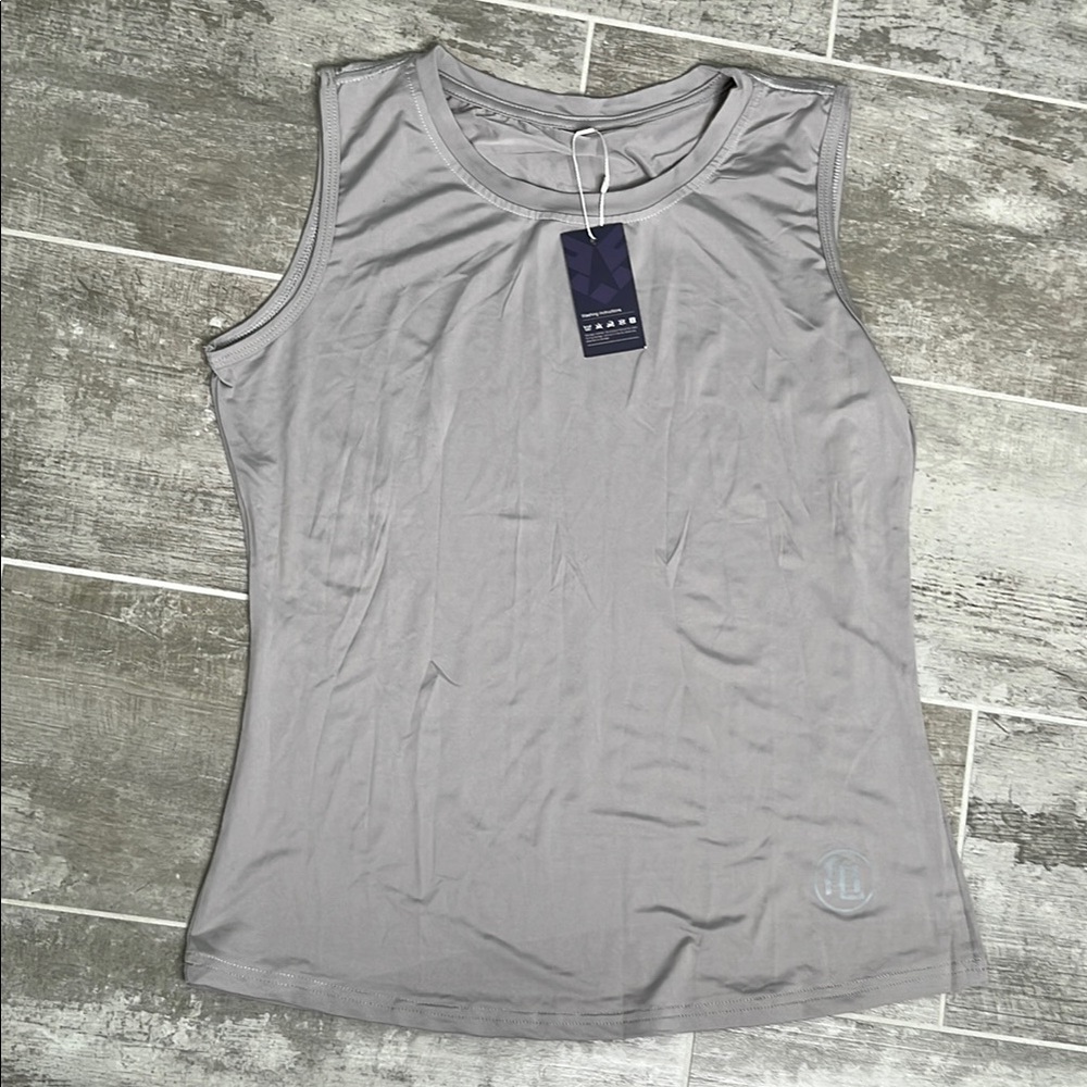 Gray Sleeveless Tank Top with Crew Neckline